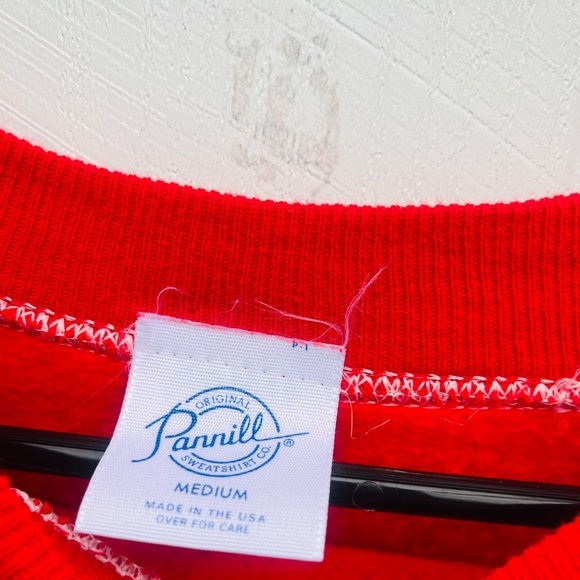 VTG 80s Red Ornamental Holiday Sweatshirt Dress w/Green gold plaid ruffle bottom - Picture 11 of 12